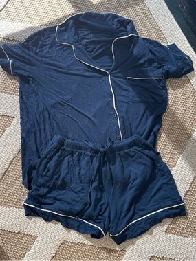 Target Navy Short Sleeve Pajama Set with White Piping